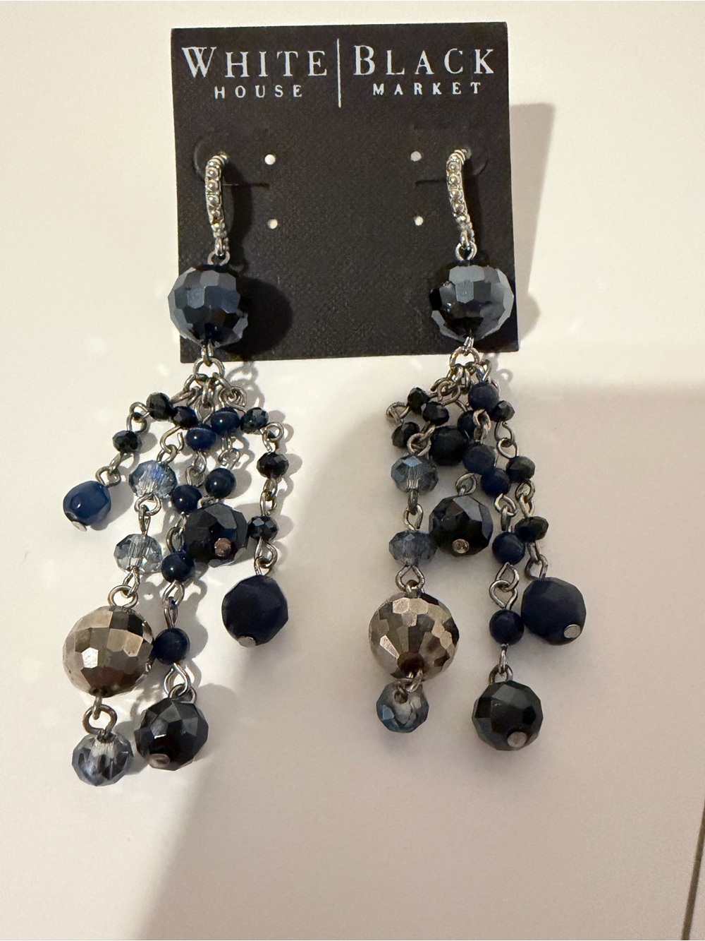 White House Black Market Navy and Silver Beaded Drop Earrings